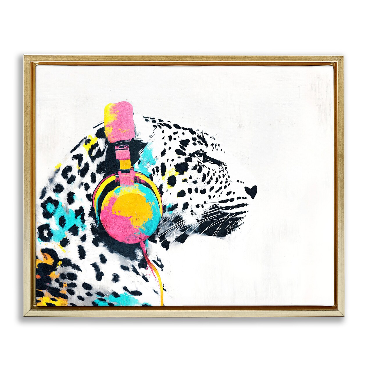 Stupell Industries Leopard On Air Headphones Floating Frame, design by Svetlana Aleynikova